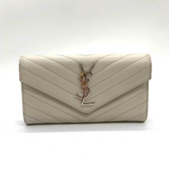 SAINT LAURENT White Monogram Leather Wallet - Picture 1 of 7